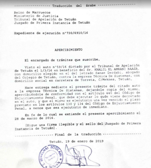 Traducción oficial de la Notificación Judicial irregular entrega al empresario español