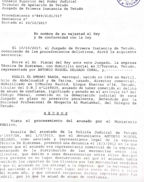 Sentencia condenatoria contra Khalil Amrani