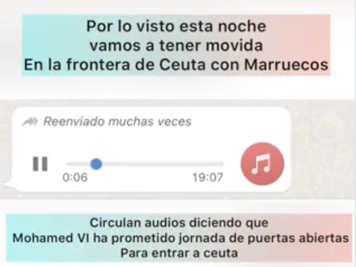 Captura del audio en que una mujer anunciaba la frontera abierta por decisión de Mohamed VI