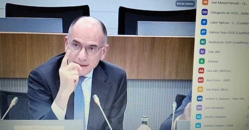 Enrico Letta, presidente del Instituto Jacques Delors, durante su intervención hoy en la CEOE
